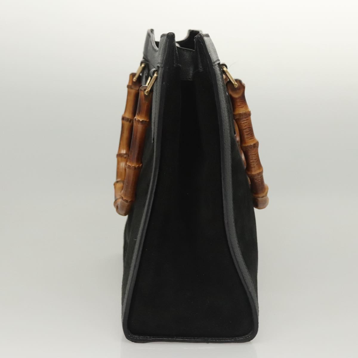 GUCCI Bamboo Hand Bag Suede Black Gold 002 0260 Auth ep8789