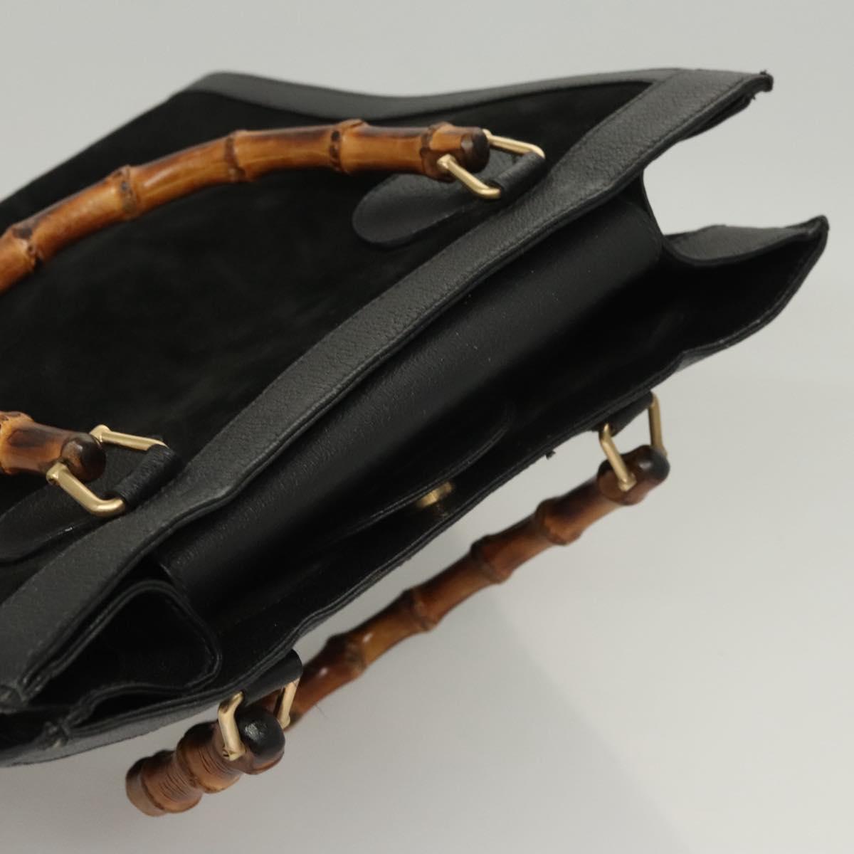 GUCCI Bamboo Hand Bag Suede Black Gold 002 0260 Auth ep8789