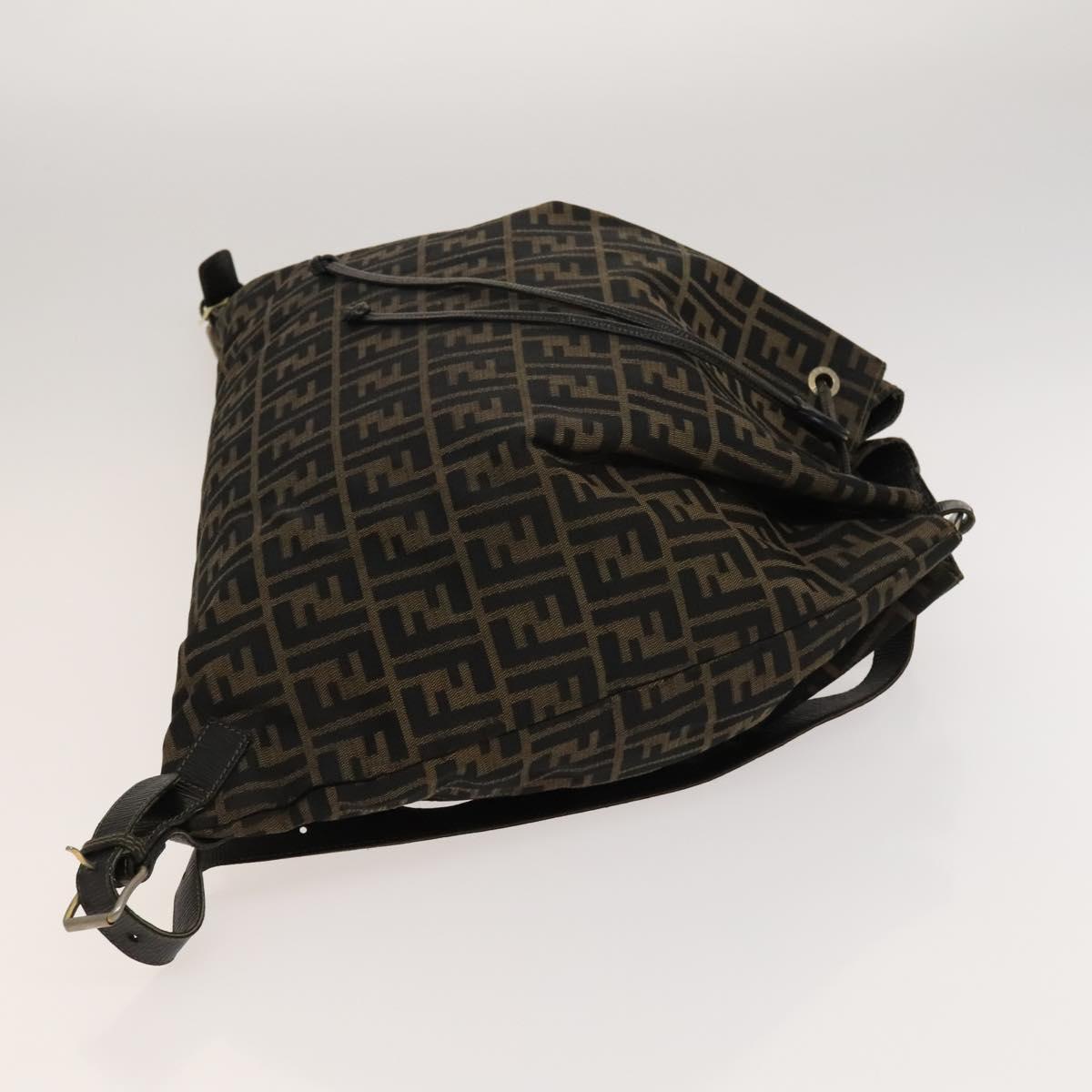 FENDI Zucca Canvas Backpack Brown Black gold Auth ep8792