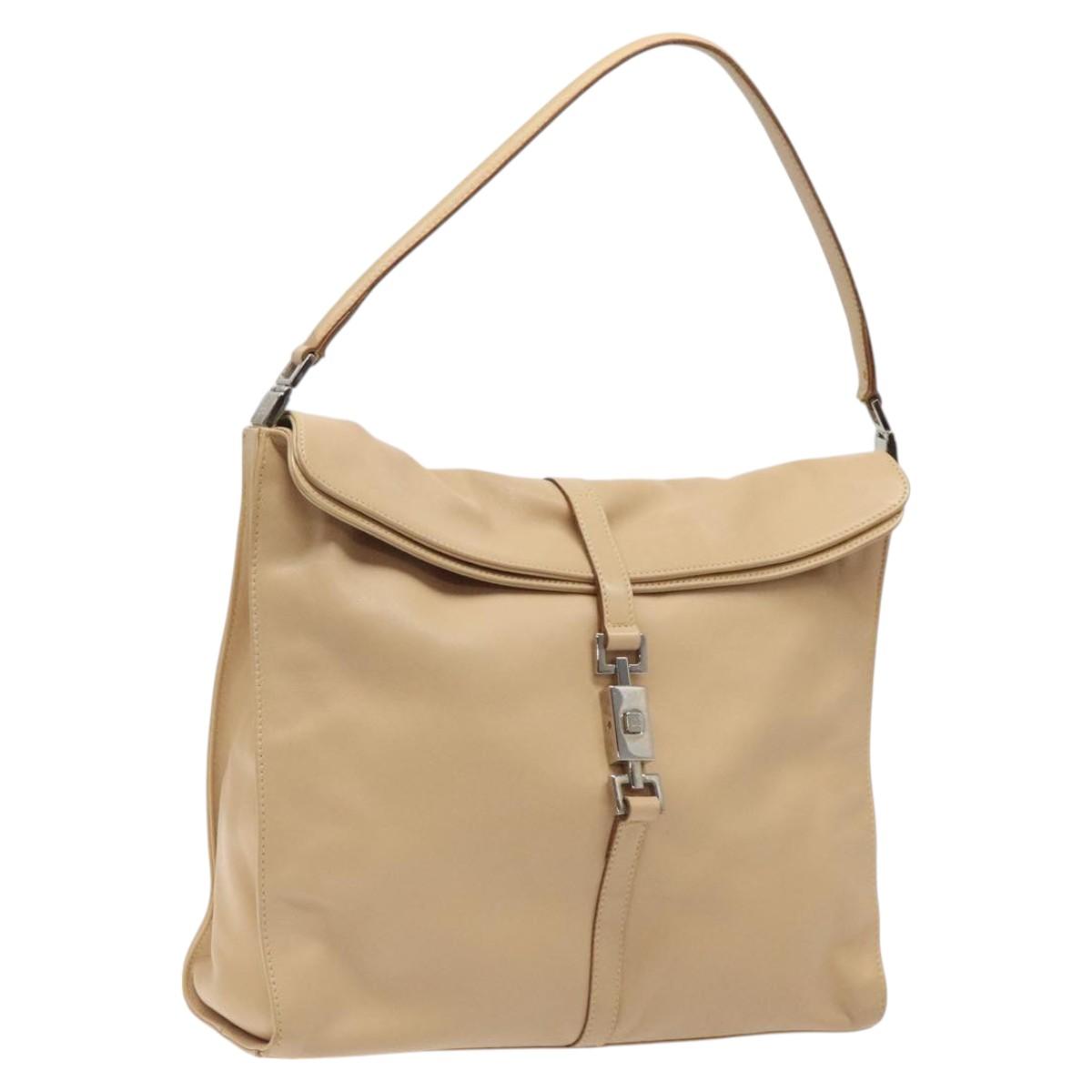 GUCCI Jackie Shoulder Bag Leather Beige Gold 001 3355 Auth ep8818