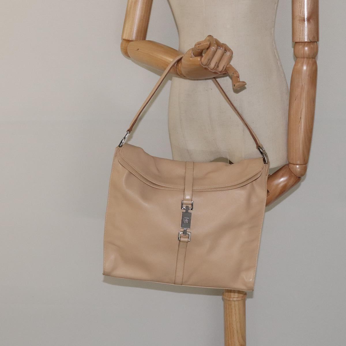 GUCCI Jackie Shoulder Bag Leather Beige Gold 001 3355 Auth ep8818