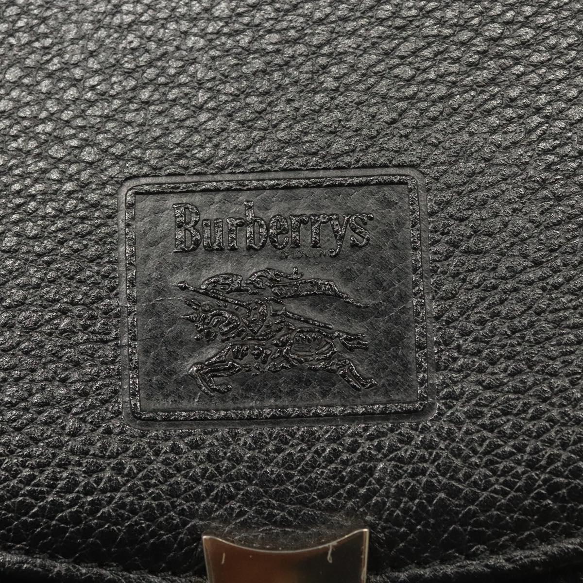 Burberrys Hand Bag Leather Black Gold Auth ep8841