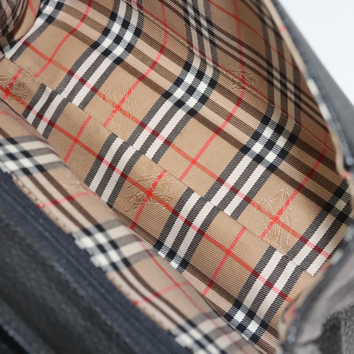 Burberrys Hand Bag Leather Black Gold Auth ep8841