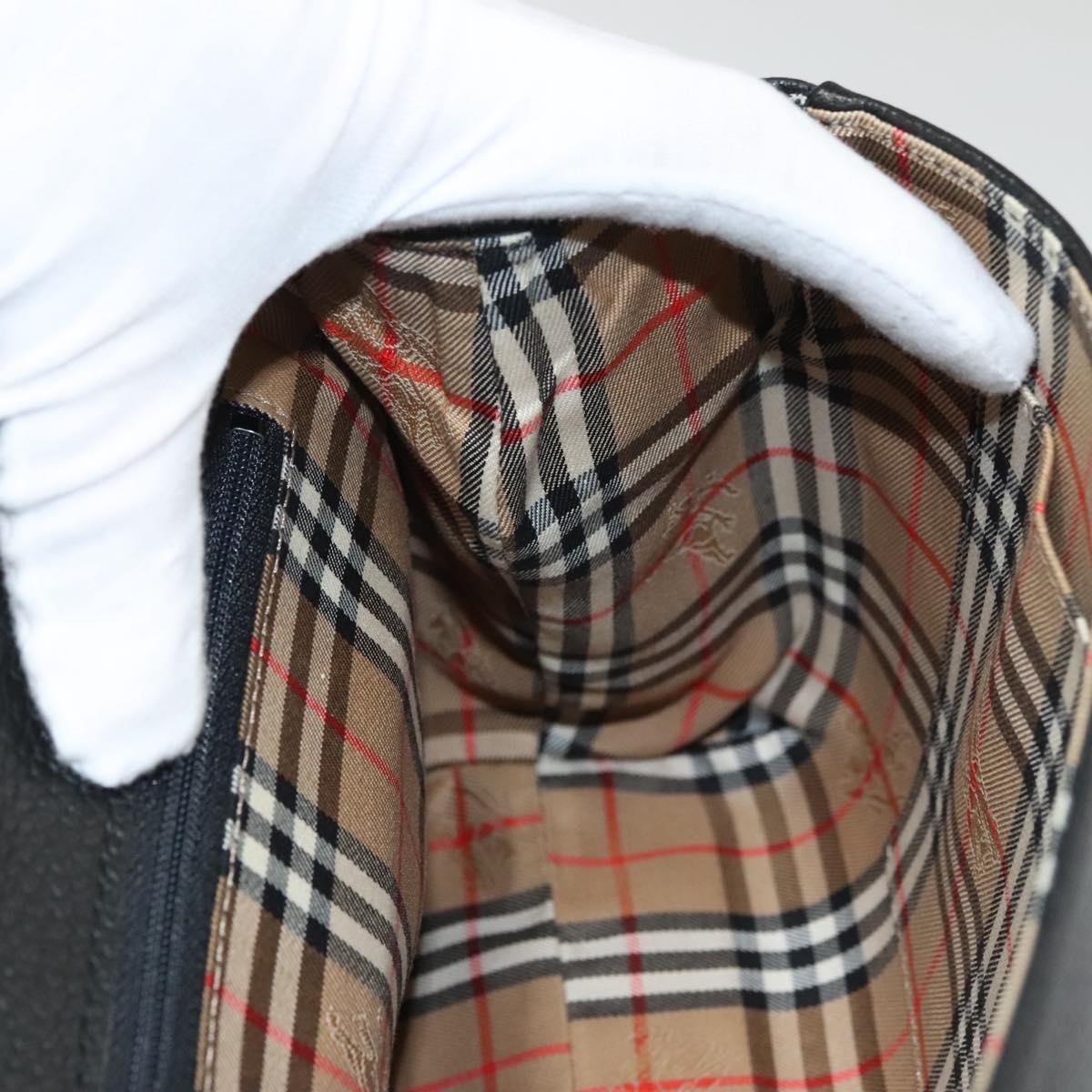 Burberrys Hand Bag Leather Black Gold Auth ep8841