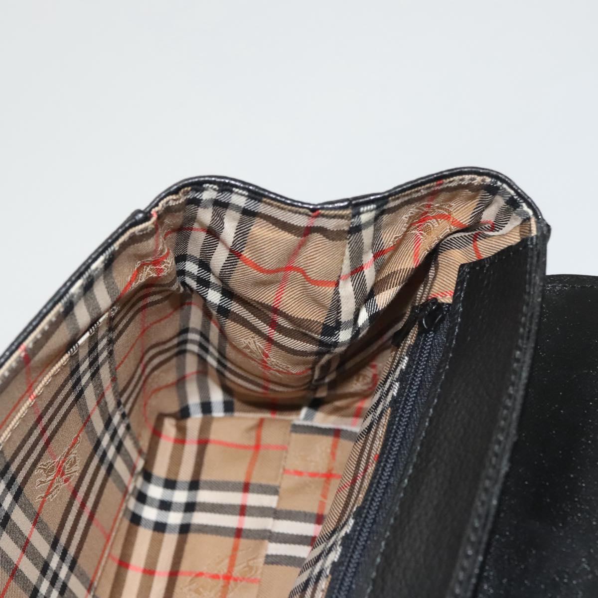 Burberrys Hand Bag Leather Black Gold Auth ep8841