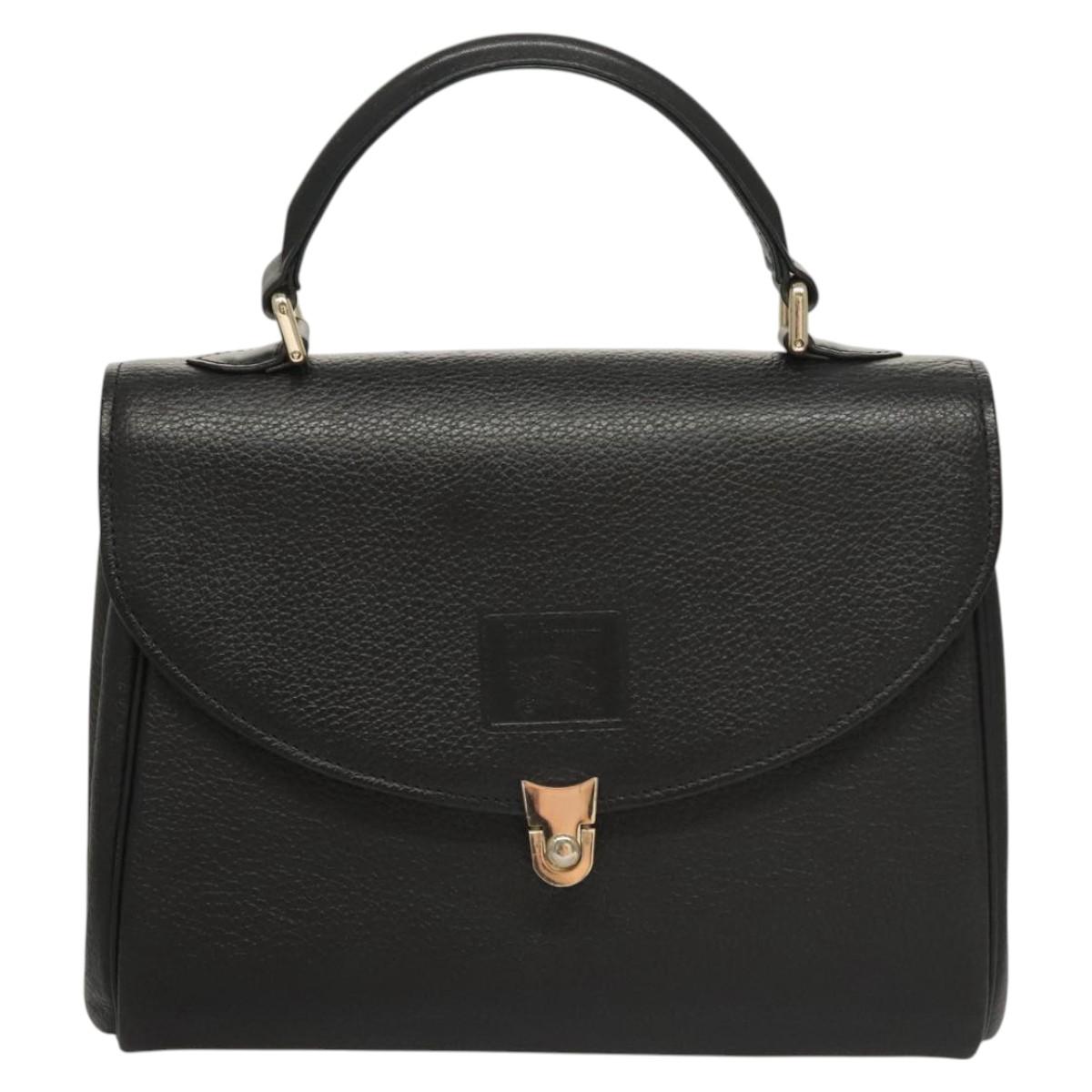 Burberrys Hand Bag Leather Black Gold Auth ep8841