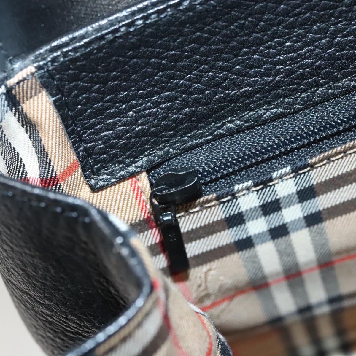 Burberrys Hand Bag Leather Black Gold Auth ep8841