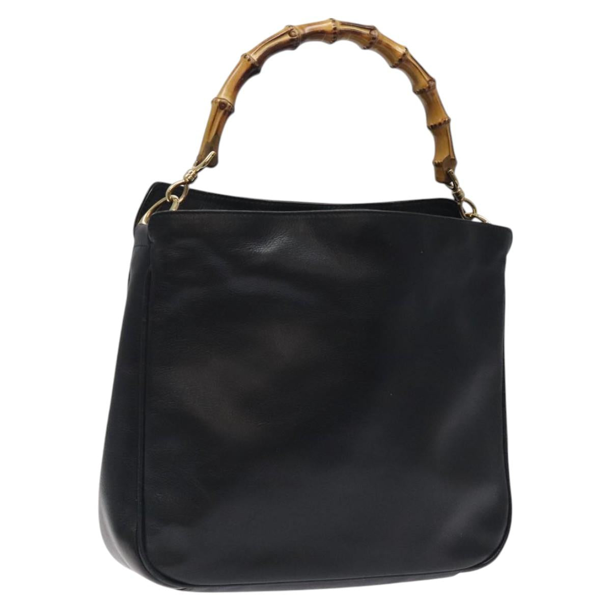 GUCCI Bamboo Hand Bag Leather Black Gold 001 1998 1638 Auth ep8846