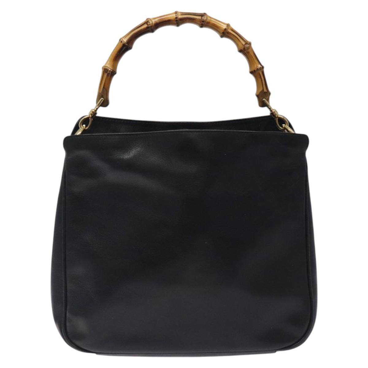 GUCCI Bamboo Hand Bag Leather Black Gold 001 1998 1638 Auth ep8846
