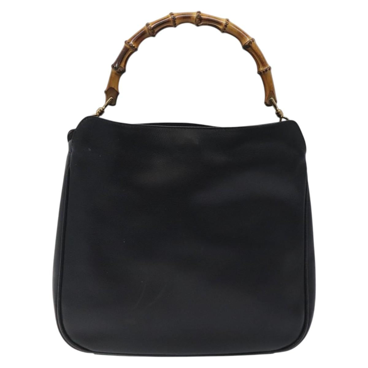 GUCCI Bamboo Hand Bag Leather Black Gold 001 1998 1638 Auth ep8846