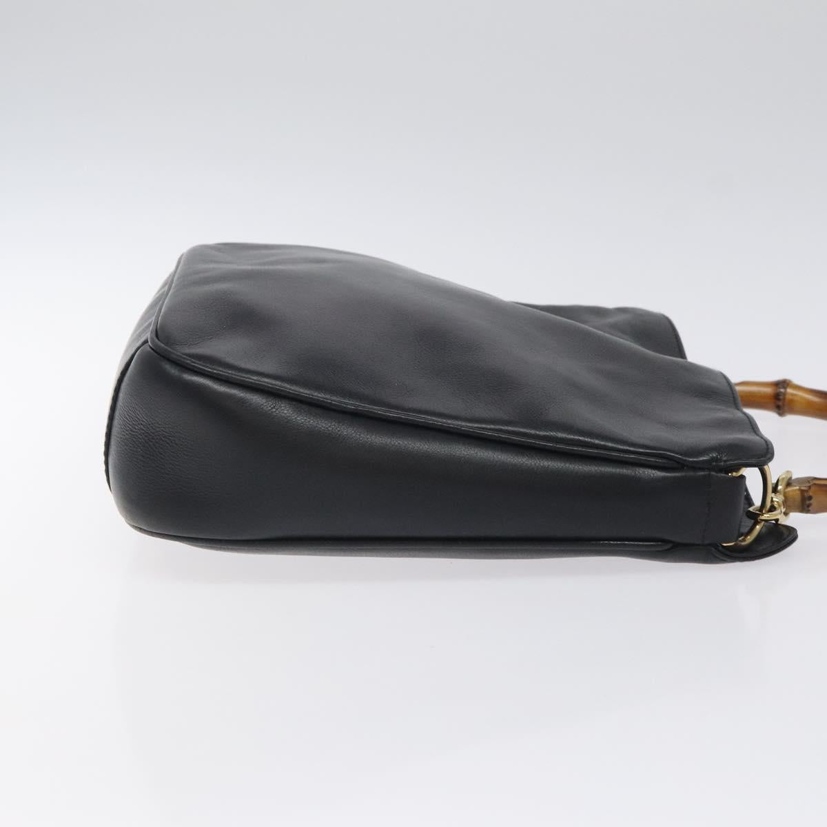 GUCCI Bamboo Hand Bag Leather Black Gold 001 1998 1638 Auth ep8846