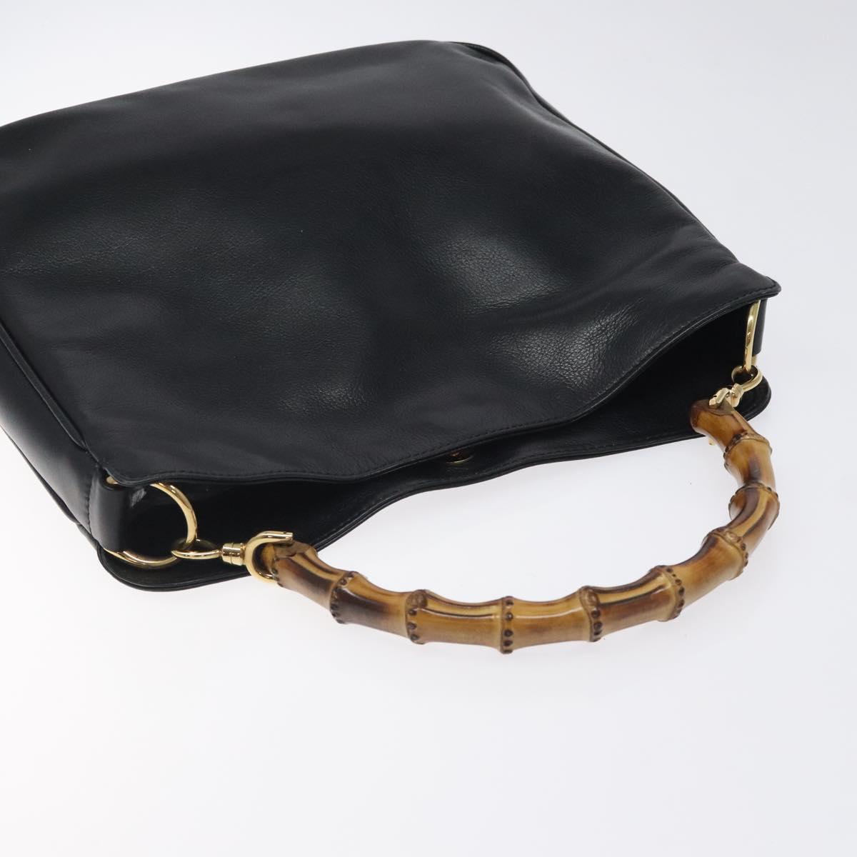 GUCCI Bamboo Hand Bag Leather Black Gold 001 1998 1638 Auth ep8846