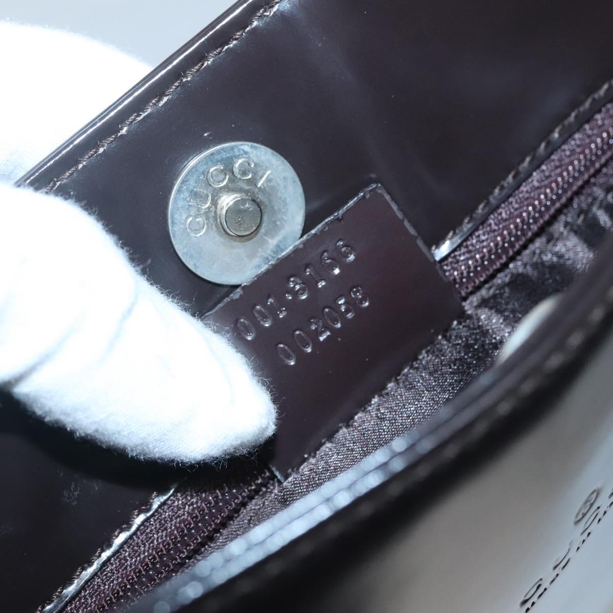 GUCCI Shoulder Bag Patent leather Brown Silver 001 3166 Auth ep8849