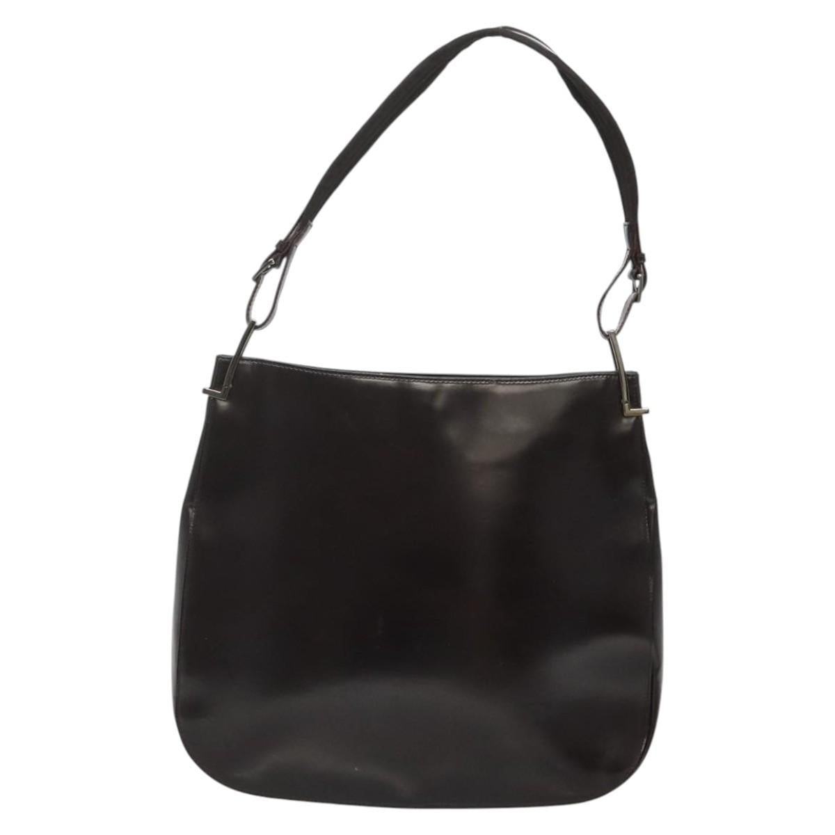 GUCCI Shoulder Bag Patent leather Brown Silver 001 3166 Auth ep8849