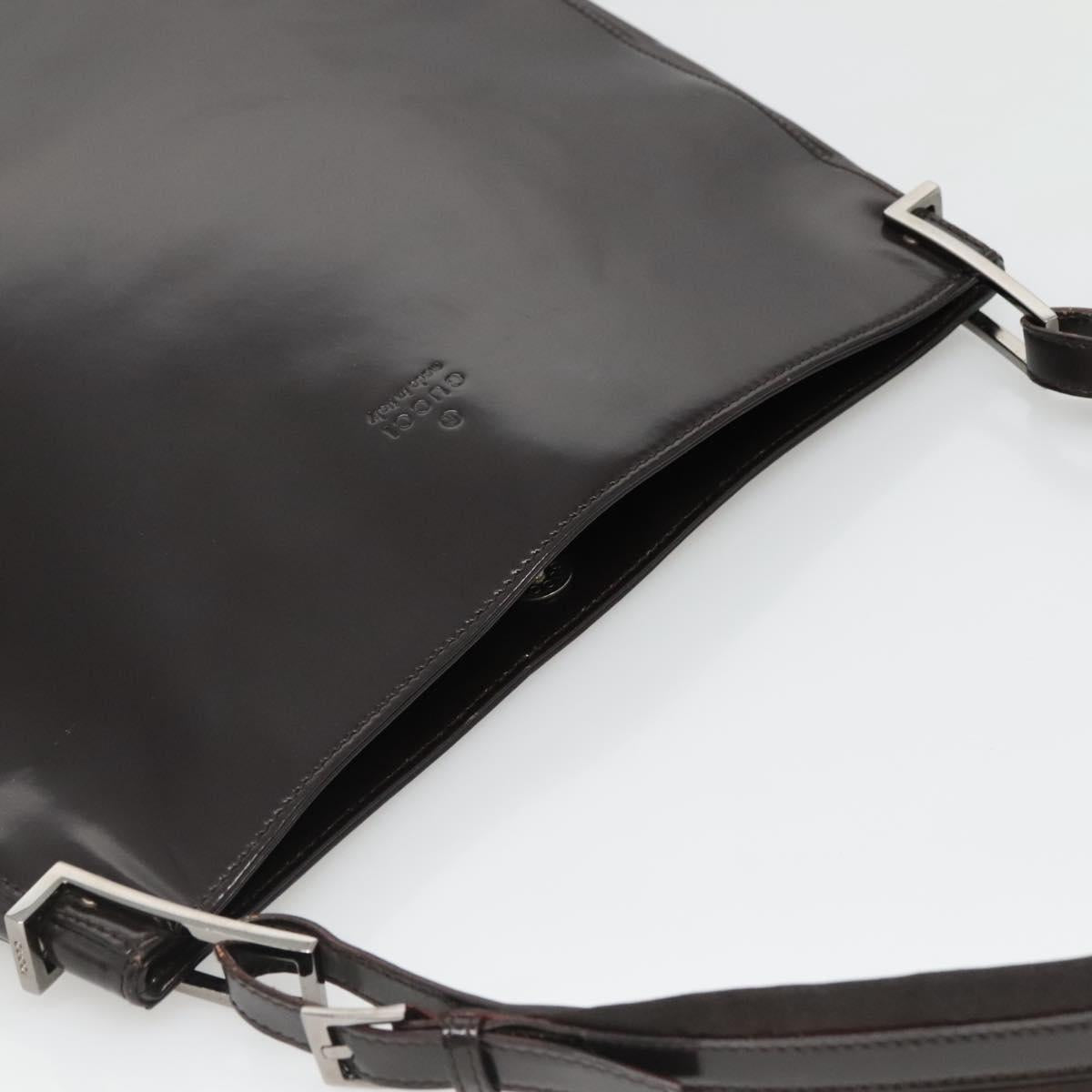 GUCCI Shoulder Bag Patent leather Brown Silver 001 3166 Auth ep8849