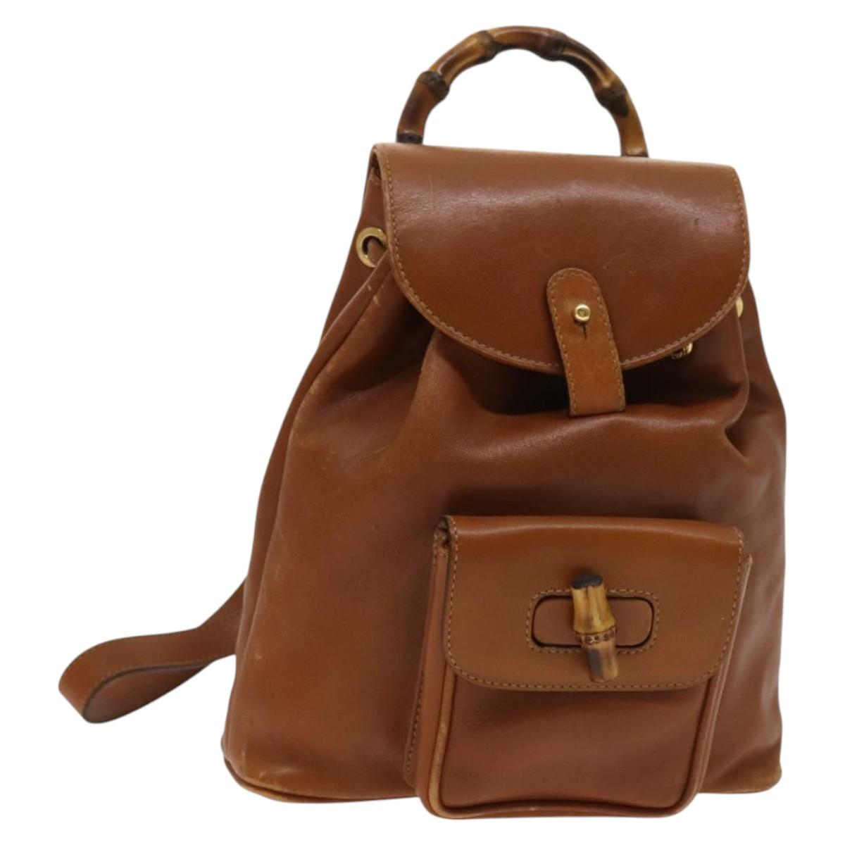 GUCCI Bamboo Backpack Leather Brown Gold 003 1956 0030 Auth ep8855