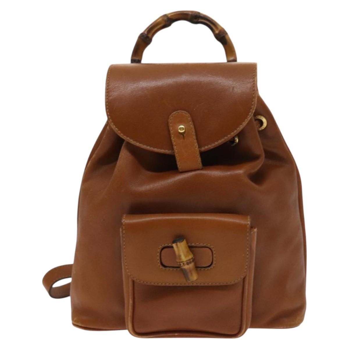 GUCCI Bamboo Backpack Leather Brown Gold 003 1956 0030 Auth ep8855