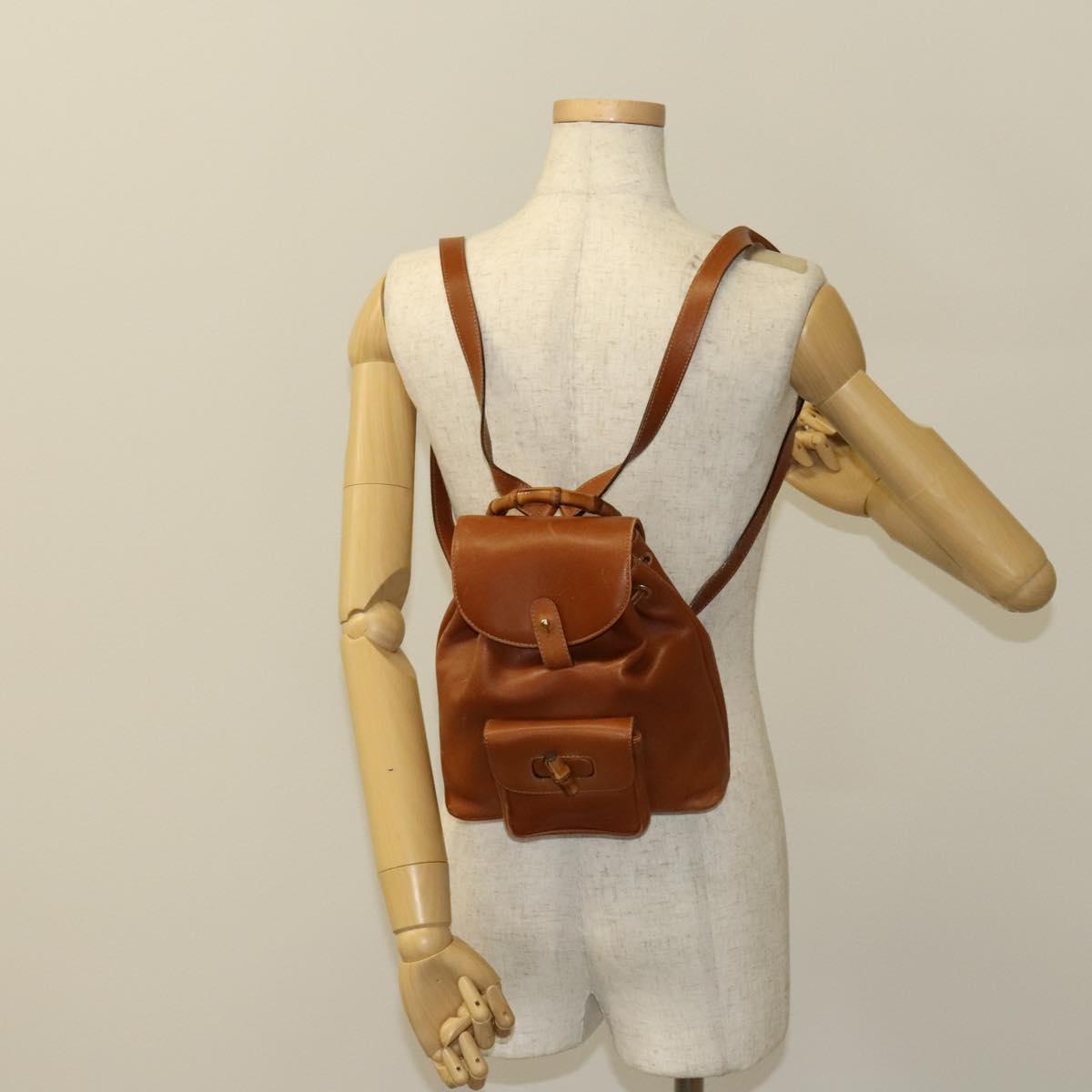 GUCCI Bamboo Backpack Leather Brown Gold 003 1956 0030 Auth ep8855