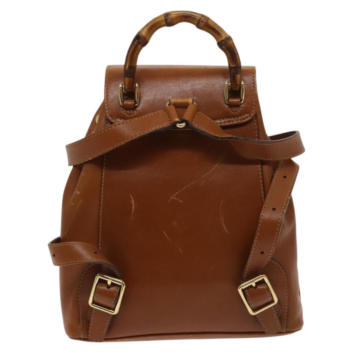 GUCCI Bamboo Backpack Leather Brown Gold 003 1956 0030 Auth ep8855