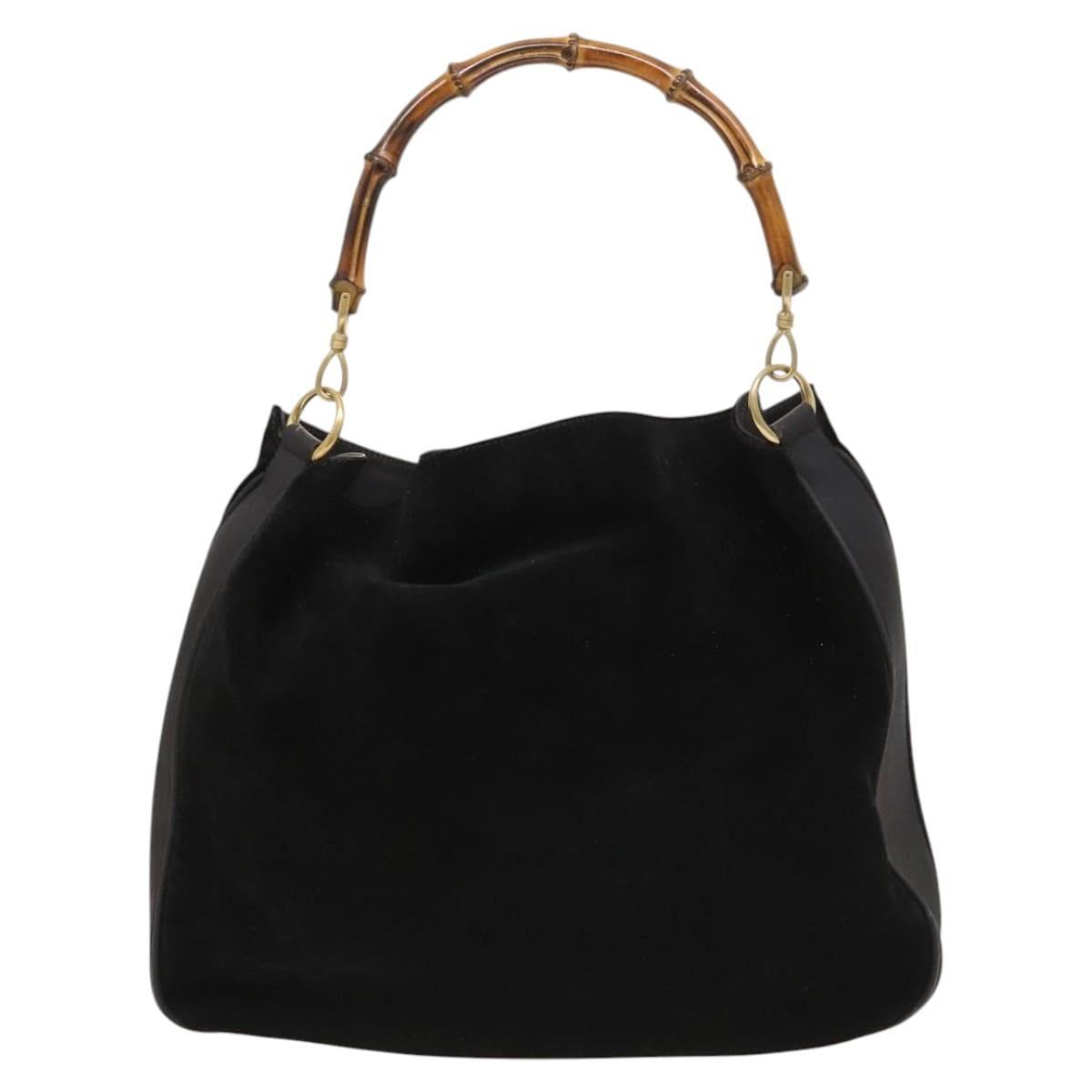 GUCCI Bamboo Shoulder Bag Suede Black Gold 001 1577 2615 Auth ep8865