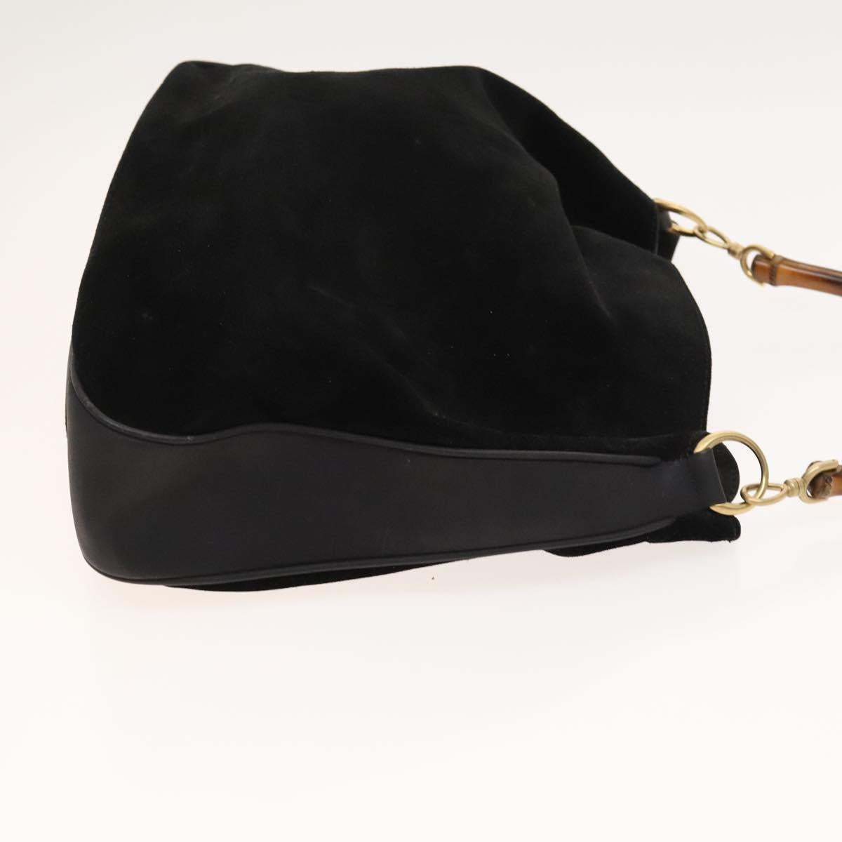 GUCCI Bamboo Shoulder Bag Suede Black Gold 001 1577 2615 Auth ep8865