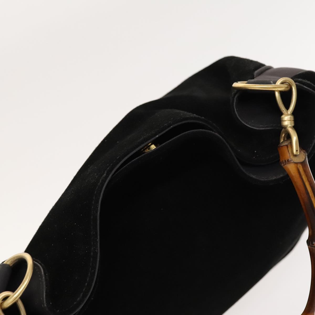 GUCCI Bamboo Shoulder Bag Suede Black Gold 001 1577 2615 Auth ep8865