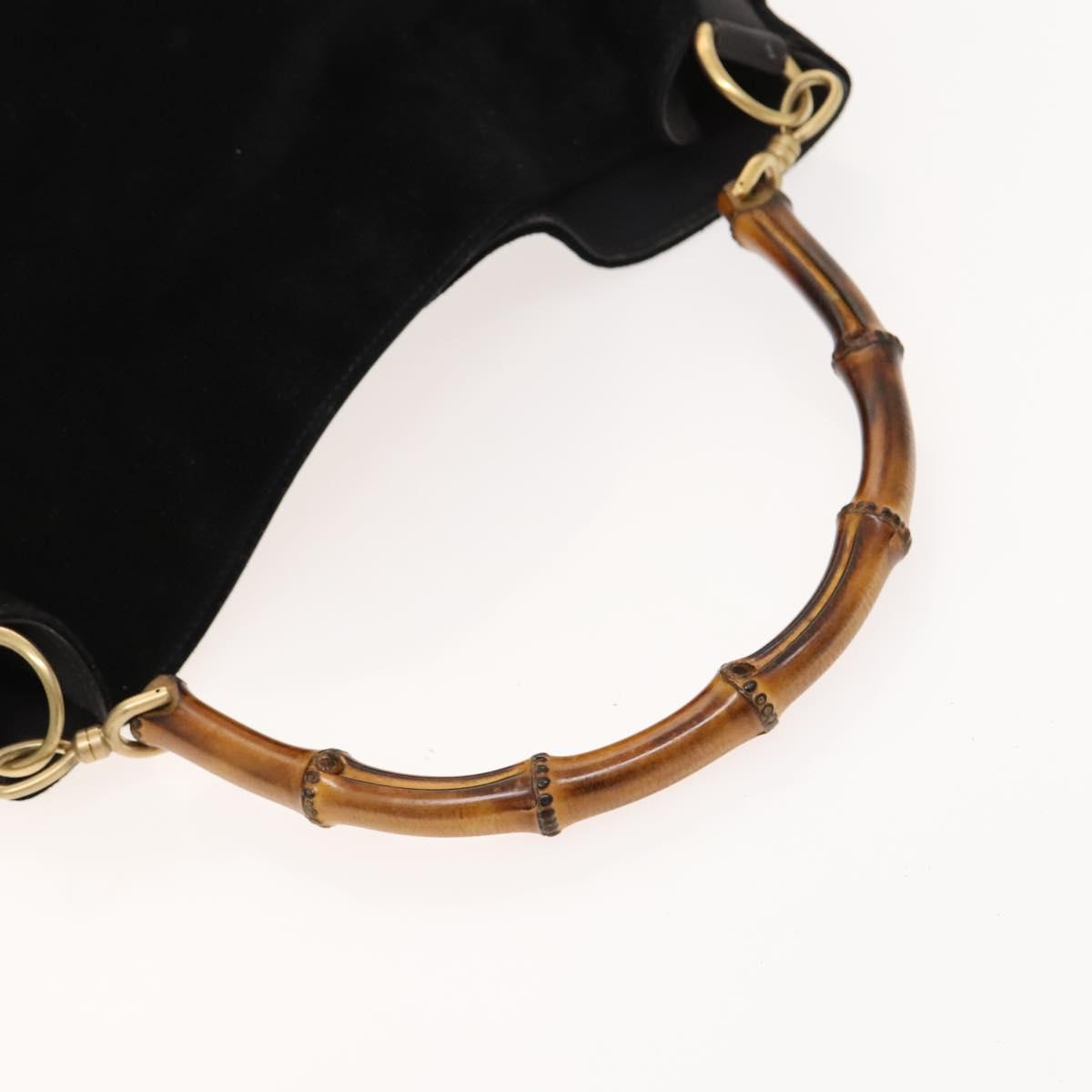 GUCCI Bamboo Shoulder Bag Suede Black Gold 001 1577 2615 Auth ep8865