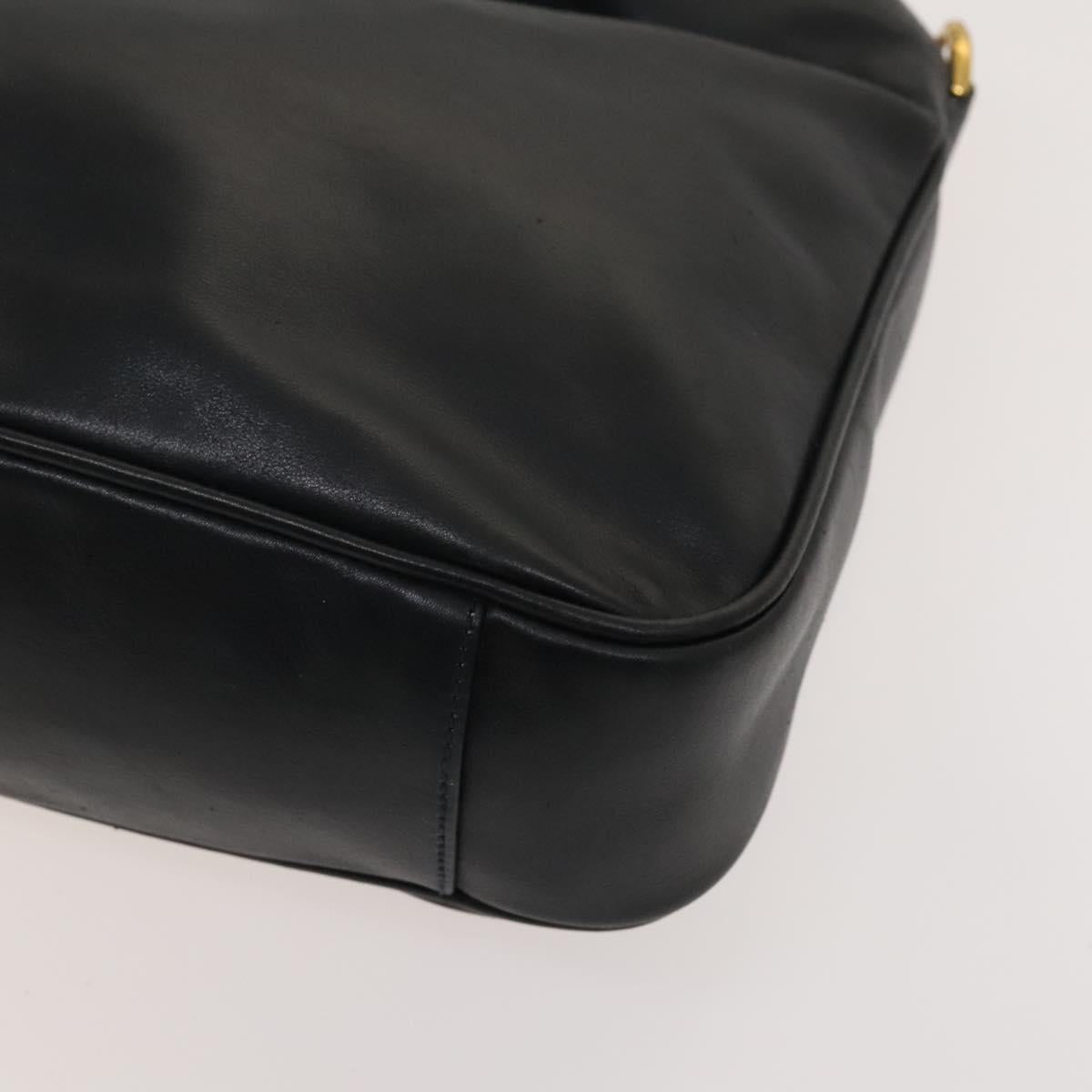 GUCCI Bamboo Hand Bag Leather 2way Black Gold Auth ep8885