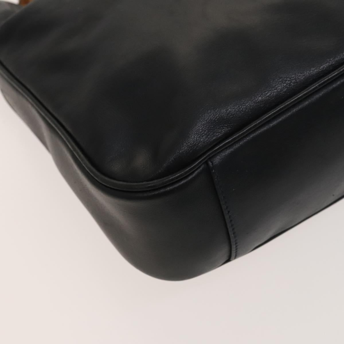 GUCCI Bamboo Hand Bag Leather 2way Black Gold Auth ep8885