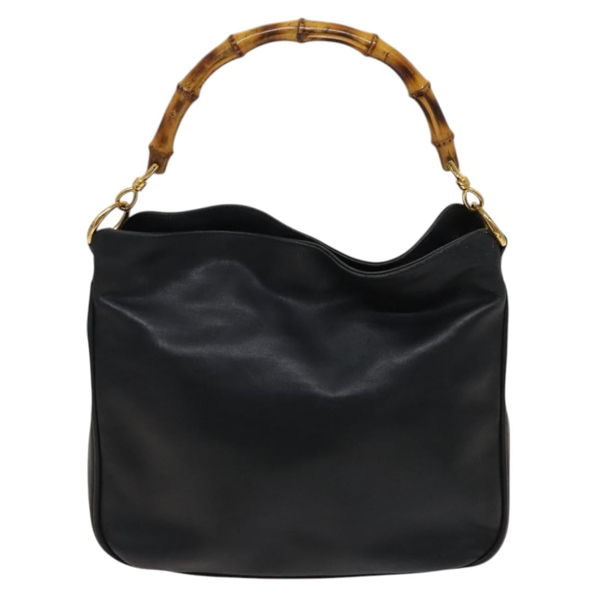GUCCI Bamboo Hand Bag Leather 2way Black Gold Auth ep8885
