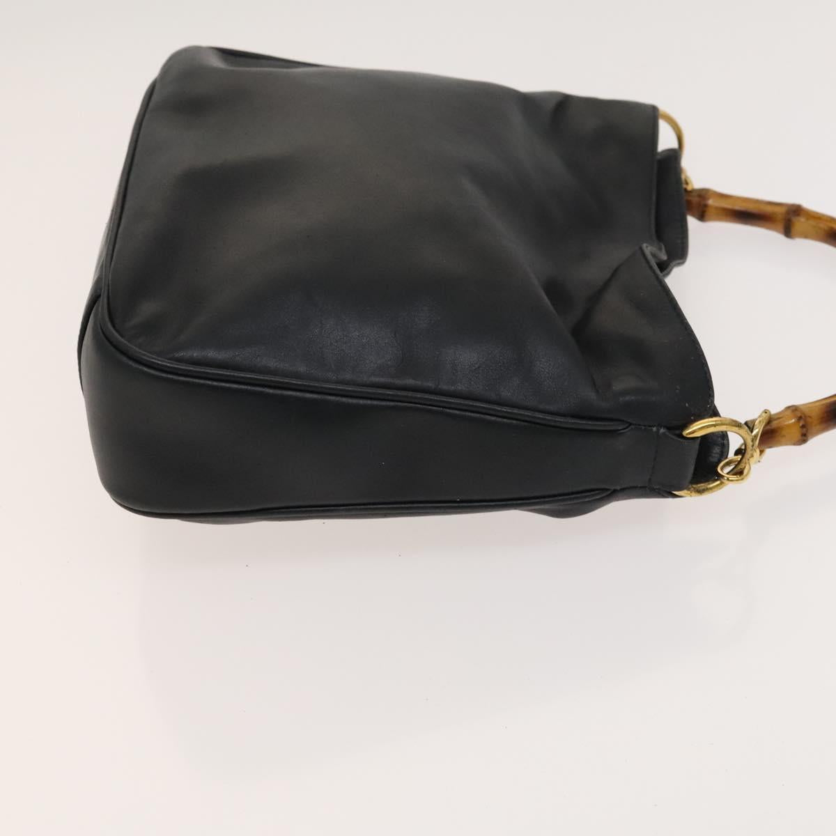 GUCCI Bamboo Hand Bag Leather 2way Black Gold Auth ep8885