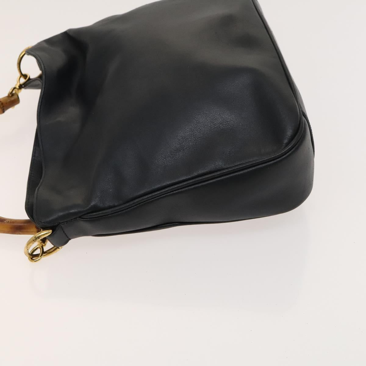 GUCCI Bamboo Hand Bag Leather 2way Black Gold Auth ep8885
