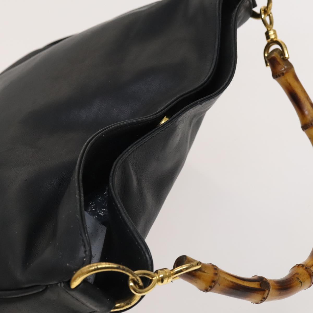 GUCCI Bamboo Hand Bag Leather 2way Black Gold Auth ep8885