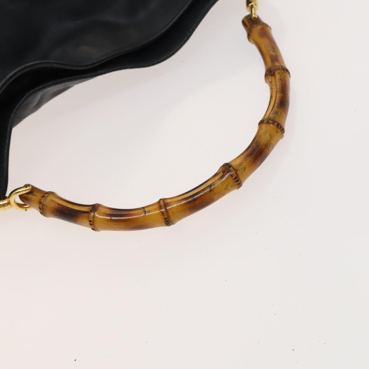 GUCCI Bamboo Hand Bag Leather 2way Black Gold Auth ep8885