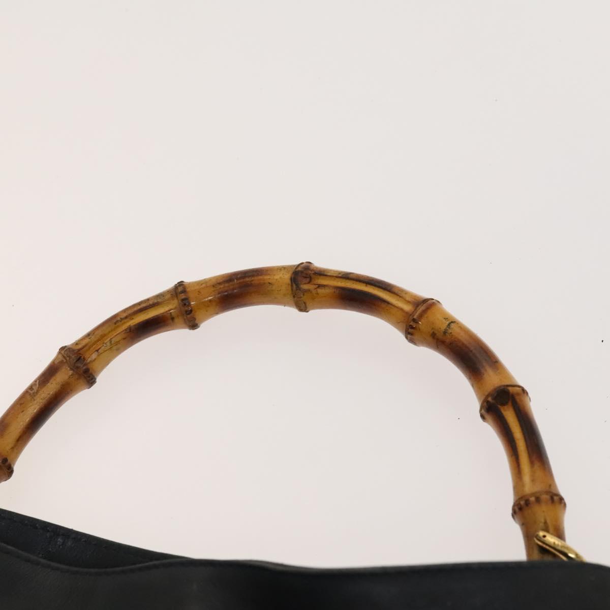 GUCCI Bamboo Hand Bag Leather 2way Black Gold Auth ep8885