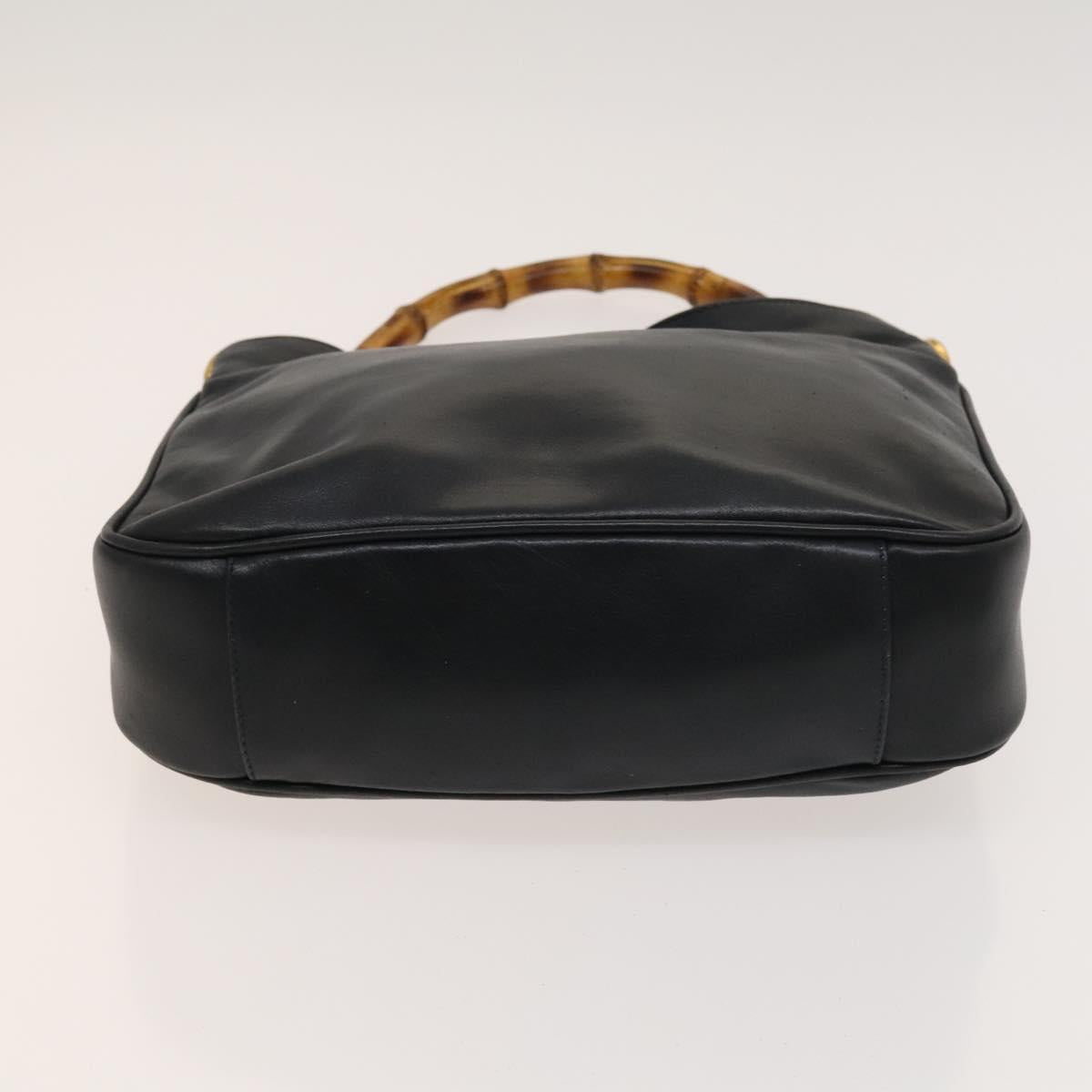 GUCCI Bamboo Hand Bag Leather 2way Black Gold Auth ep8885