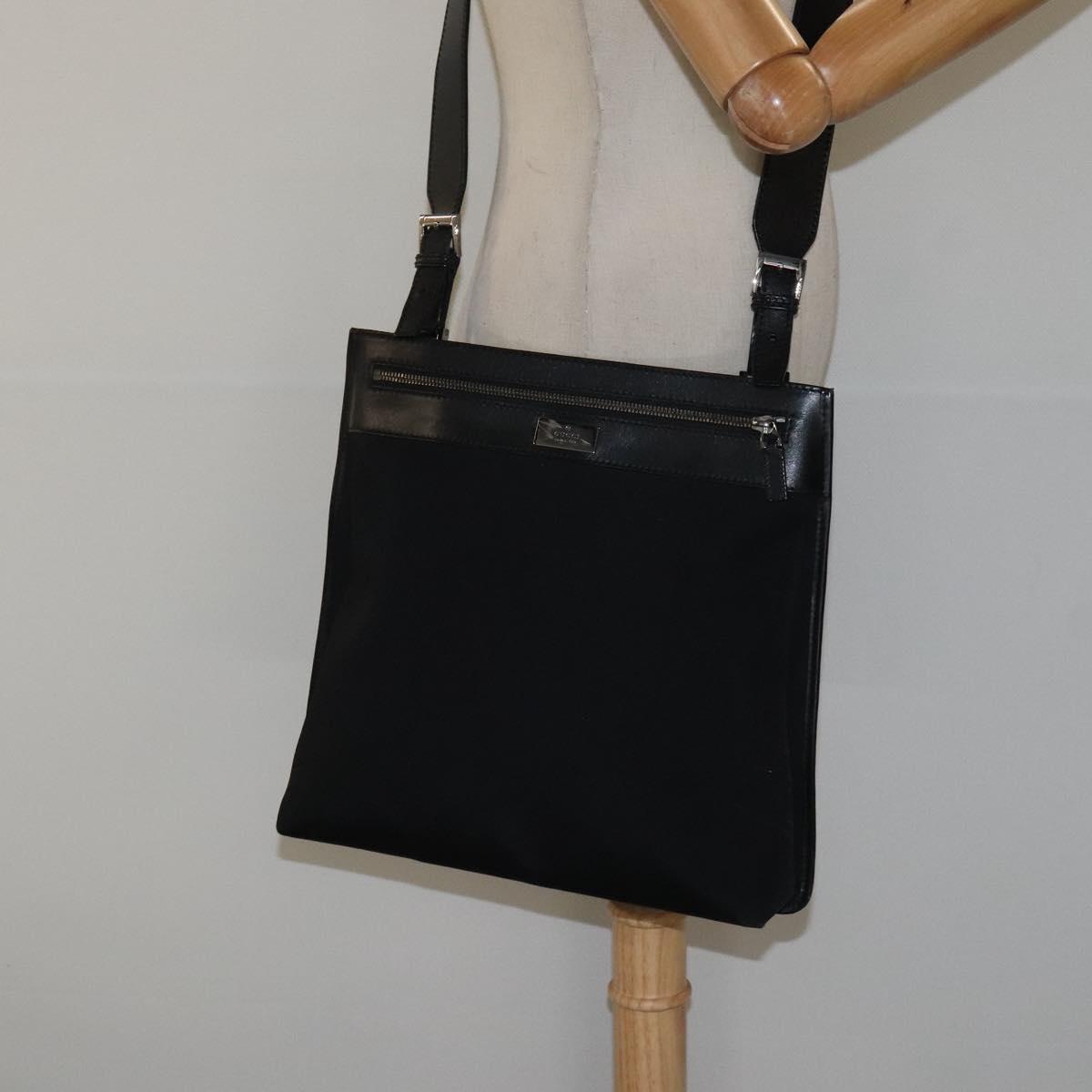 GUCCI Shoulder Bag Nylon Black Silver 92560 Auth ep8886