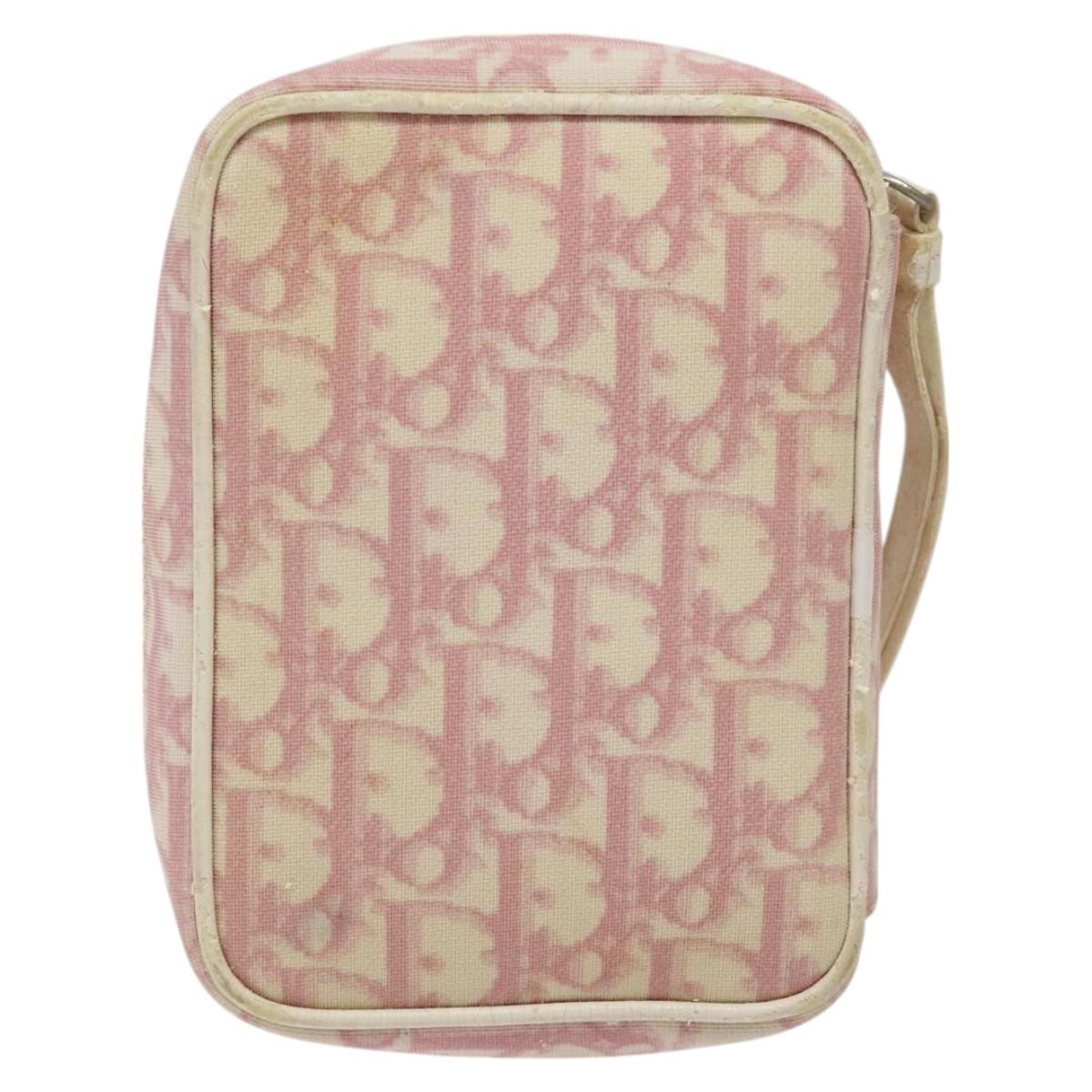 Christian Dior Trotter Canvas Pouch PVC Pink Silver Auth ep8923