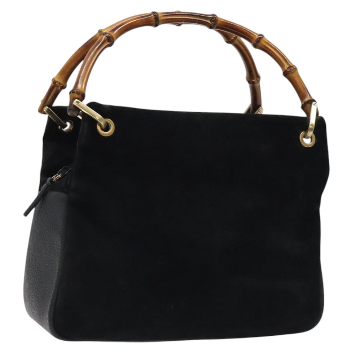 GUCCI Bamboo Hand Bag Suede Black Gold Auth ep8927