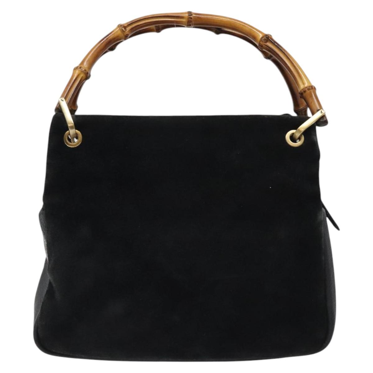 GUCCI Bamboo Hand Bag Suede Black Gold Auth ep8927