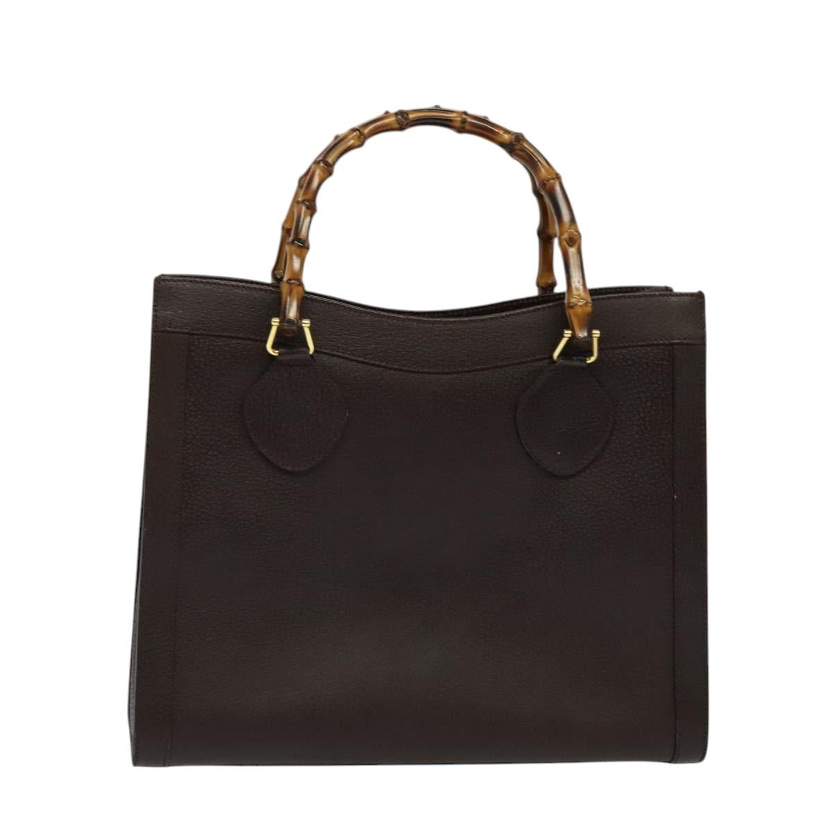 GUCCI Bamboo Hand Bag Leather Brown Gold Auth ep8928