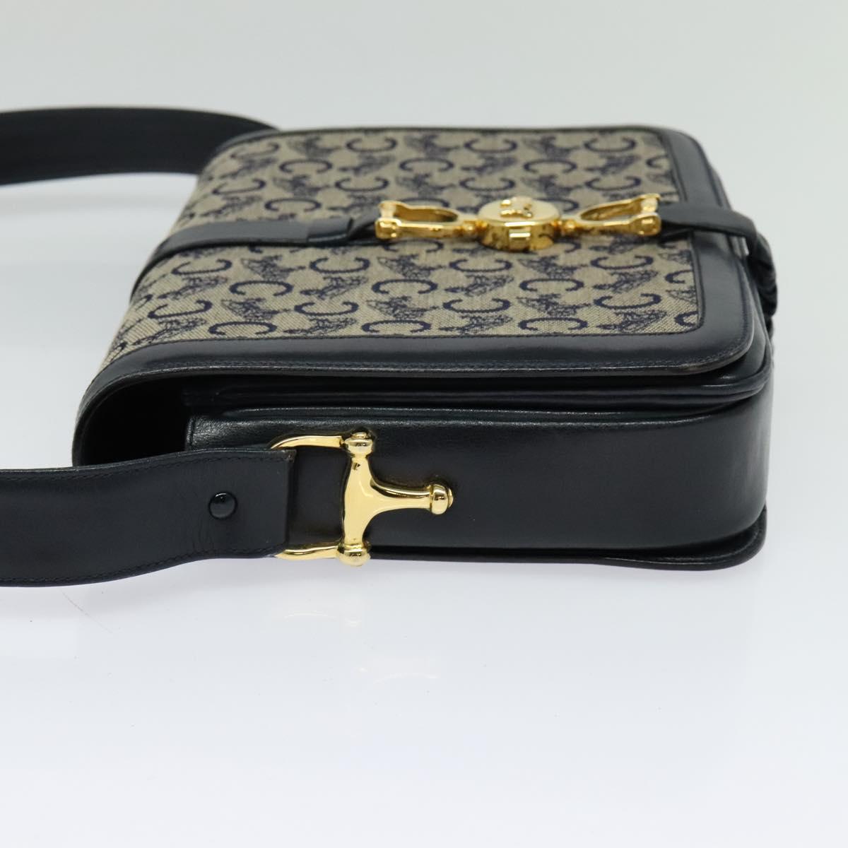 CELINE C Sulky Shoulder Bag Canvas Navy Gold Auth ep8935