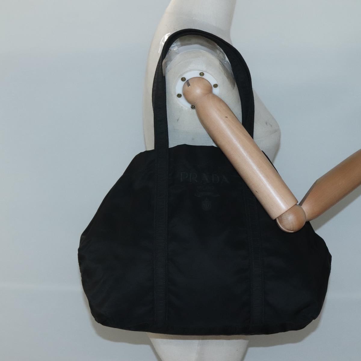 PRADA Tote Bag Nylon Black Silver Auth ep8954