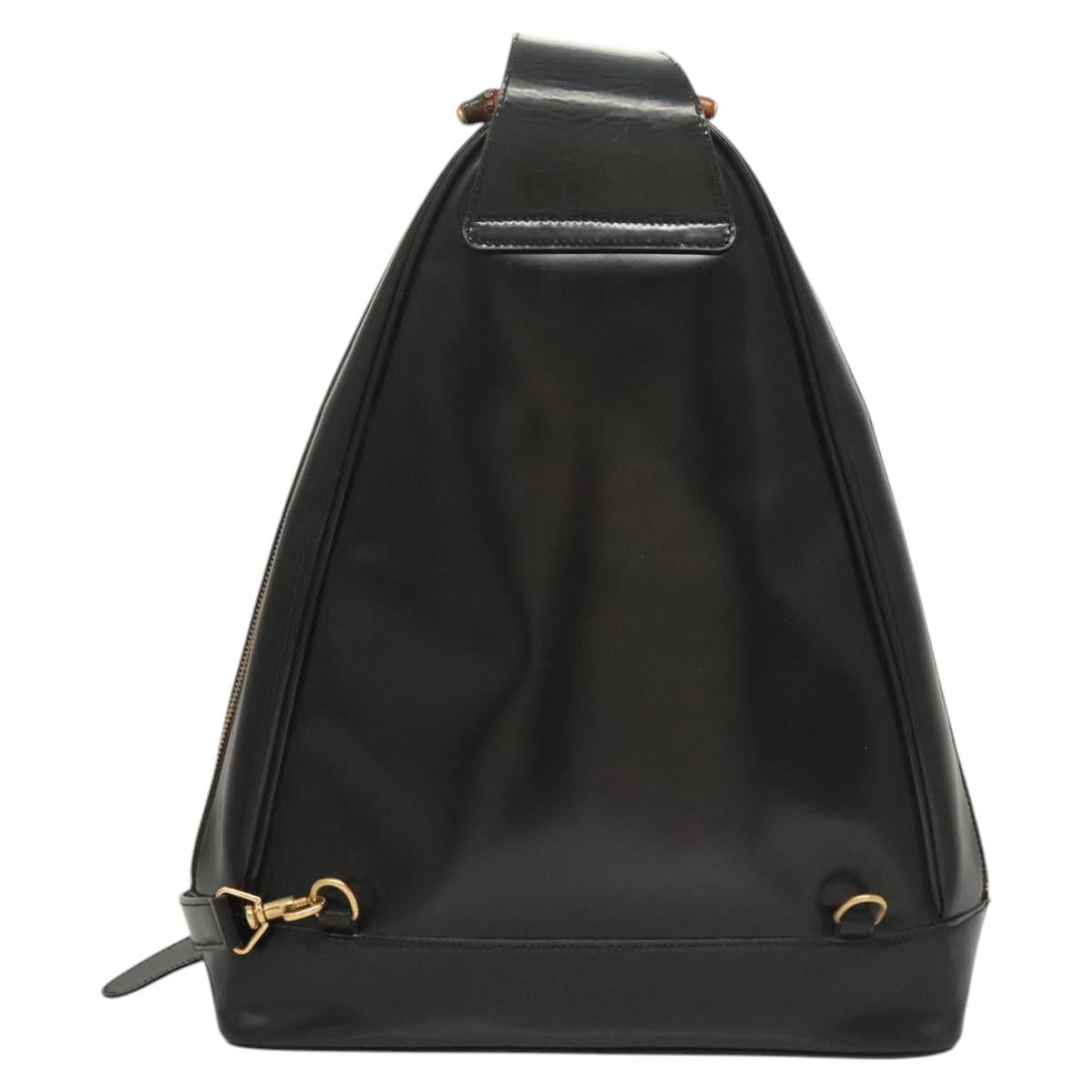 GUCCI Bamboo Body Bag Patent leather Black Gold Auth ep8958
