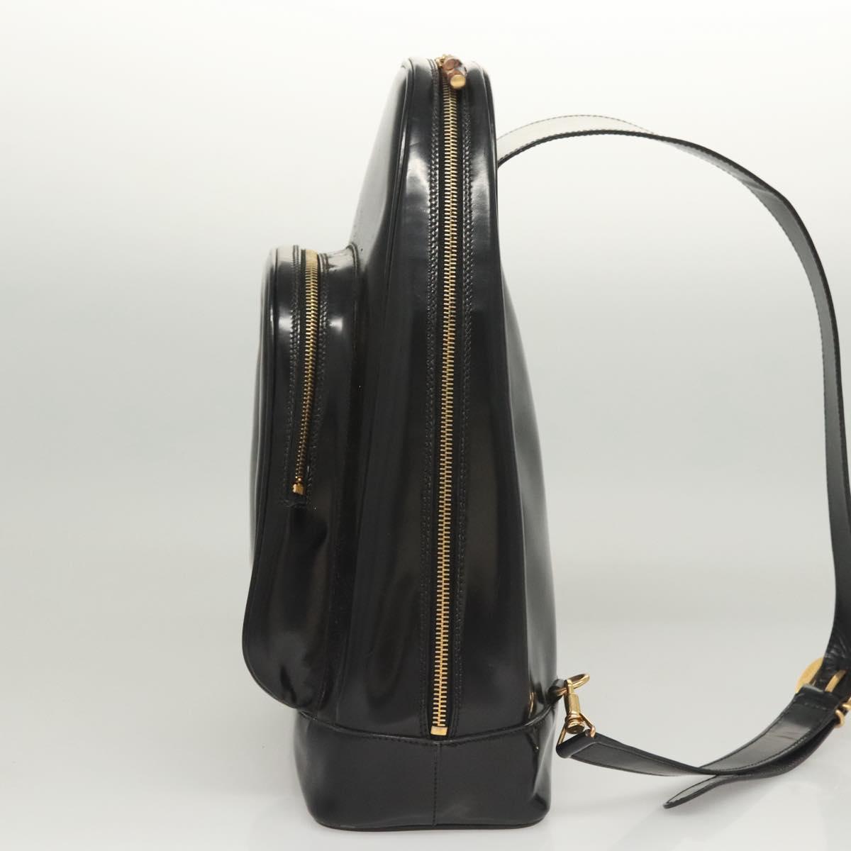 GUCCI Bamboo Body Bag Patent leather Black Gold Auth ep8958