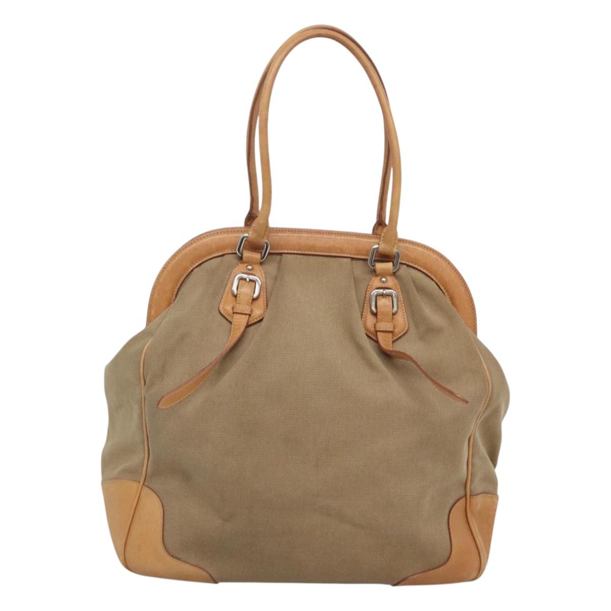PRADA Tote Bag Canvas Beige Silver Auth ep8959