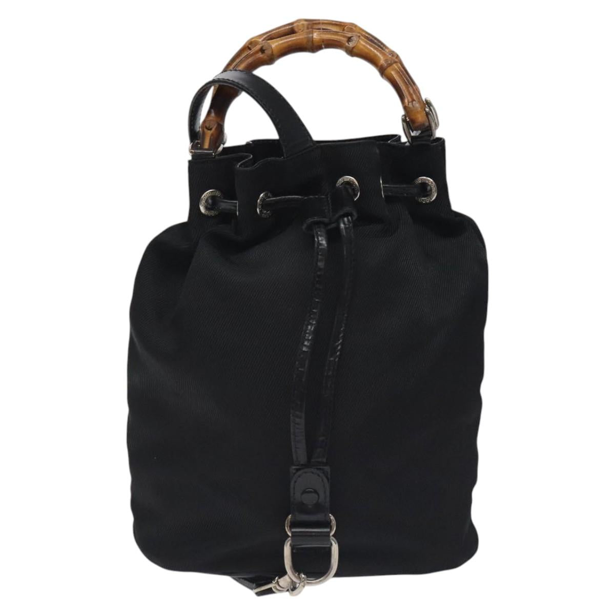 GUCCI Bamboo Hand Bag Nylon 2way Black Silver 003 2854 0060 5 Auth ep8968