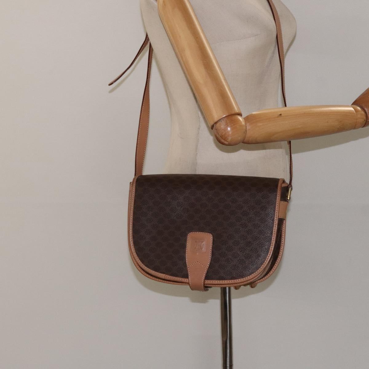 CELINE Macadam Canvas Shoulder Bag PVC Leather Brown Gold Auth ep8986
