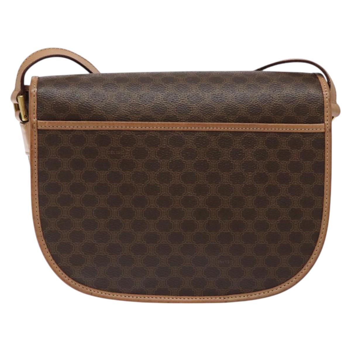 CELINE Macadam Canvas Shoulder Bag PVC Leather Brown Gold Auth ep8986