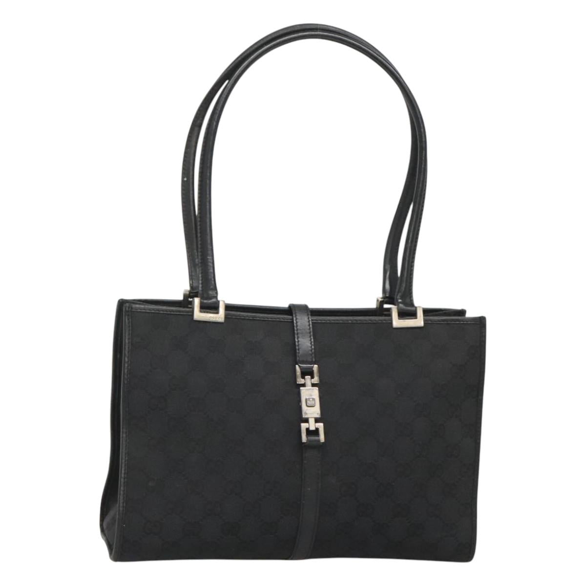 GUCCI GG Canvas Jackie Hand Bag Black Silver 002 1073 Auth ep8992